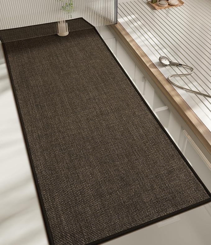 chakme Bathroom Rugs Mat 59x17, Ultra Thin Non Slip Bath Rug Runner Quick Dry Absorbent Bath Mat for Bathroom, (Brown, 59"x17")