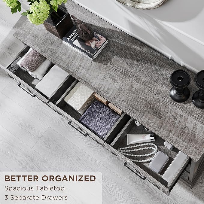 7 Drawer Dresser, Farmhouse Chest of Drawers for Bedroom, 52" Wide Dresser TV Stand with Large Metal Handles, Wood Drawer Organizer for Living Room, Hallway - Grey