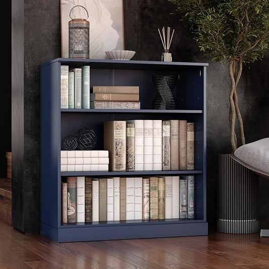 Palace Imports Solid Wood Bookcase - 3-Tier Bookshelf, 36" H x 32” W - Antique Blue, Modular Storage Display, Eco-Friendly Solid Wood, Made in Brazil