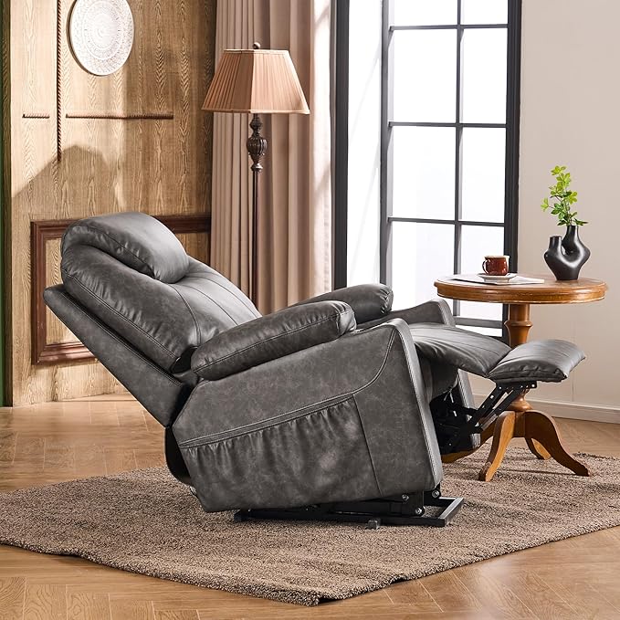 SALOHZA Power Lift Recliner Chair for Elderly with Massage and Heat for Living Room, Electric Recliner Chair for Adults with USB/Type C Port/Cup Holders, PU Faux Leather, Grey