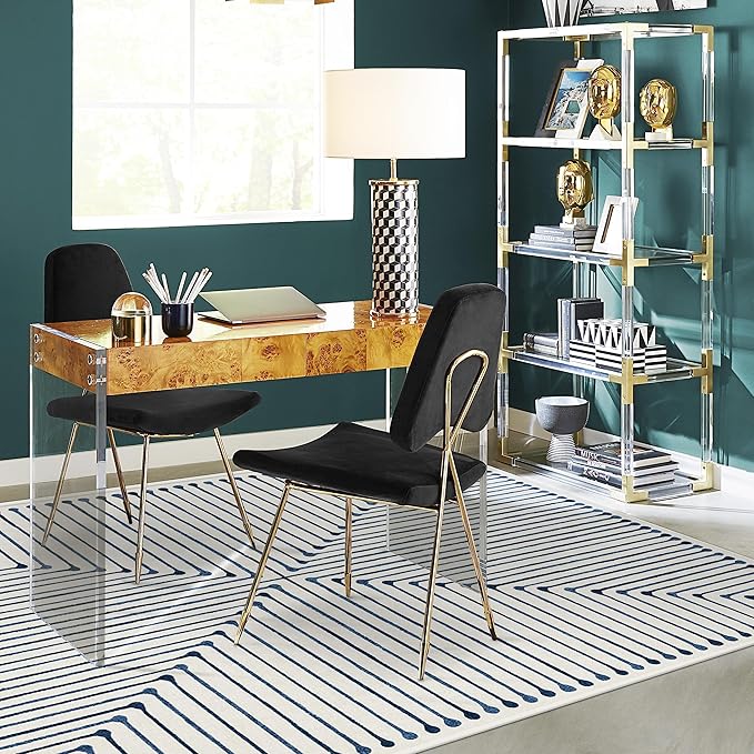 RUGGABLE x Jonathan Adler Machine Washable Modern Area Rug – Inkdrop Slate Blue 5x7, Stain-Resistant, Non-Slip – Medium Rugs for Living Room, Bedroom, Hallway, Entryway & Office–with Cushioned Pad