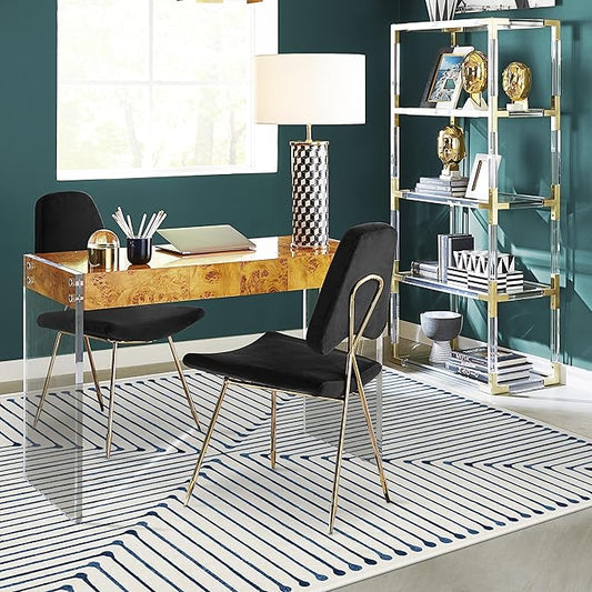 RUGGABLE x Jonathan Adler Machine Washable Modern Area Rug – Inkdrop Slate Blue 5x7, Stain-Resistant, Non-Slip – Medium Rugs for Living Room, Bedroom, Hallway, Entryway & Office–with Cushioned Pad