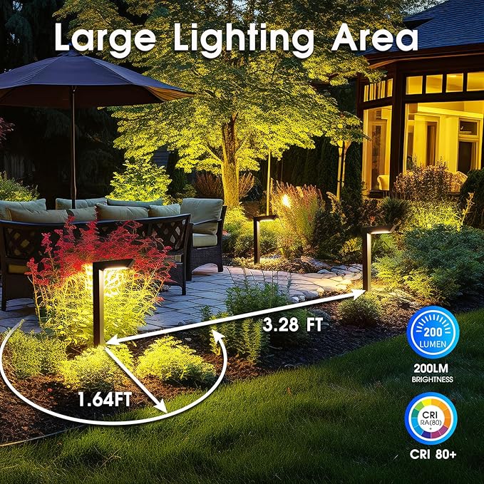 Energetic 3CCT Low Voltage Landscape Lights, 5W 200LM IP65 Waterproof LED Pathway Lights, 50000 Hrs, Outdoor Landscape Lighting, Square Modern Side Lit, Die-cast Aluminum Housing, ETL Listed, 6 Pack