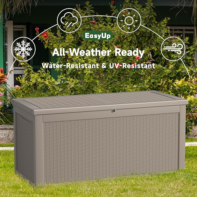 260 Gallon Outdoor Storage Box Waterproof, UV Resistant Resin Deck Box with Hydraulic Rod, Reinforced Stability for Patio, Garden, Rattan Gray