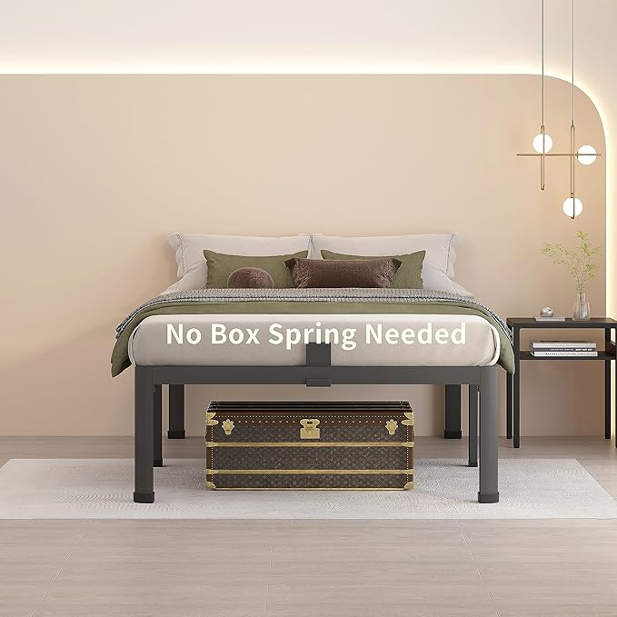 MAF 18 Inch Twin XL Bed Frames with Round Corner Legs Mattress Slide Stopper No Box Spring Needed Heavy Duty Metal Platform Bed Frame Under-Bed Storage Space, 3000 LBS Steel Slats Support