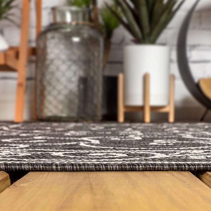 JONATHAN Y SMB106G-5SQ Charleston Vintage Filigree Textured Weave Black/Gray 5' Square Indoor/Outdoor Area Rug, Pet Friendly, Non-Shedding, Stain Resistant, Easy-Cleaning for Backyard, Patio, Porch
