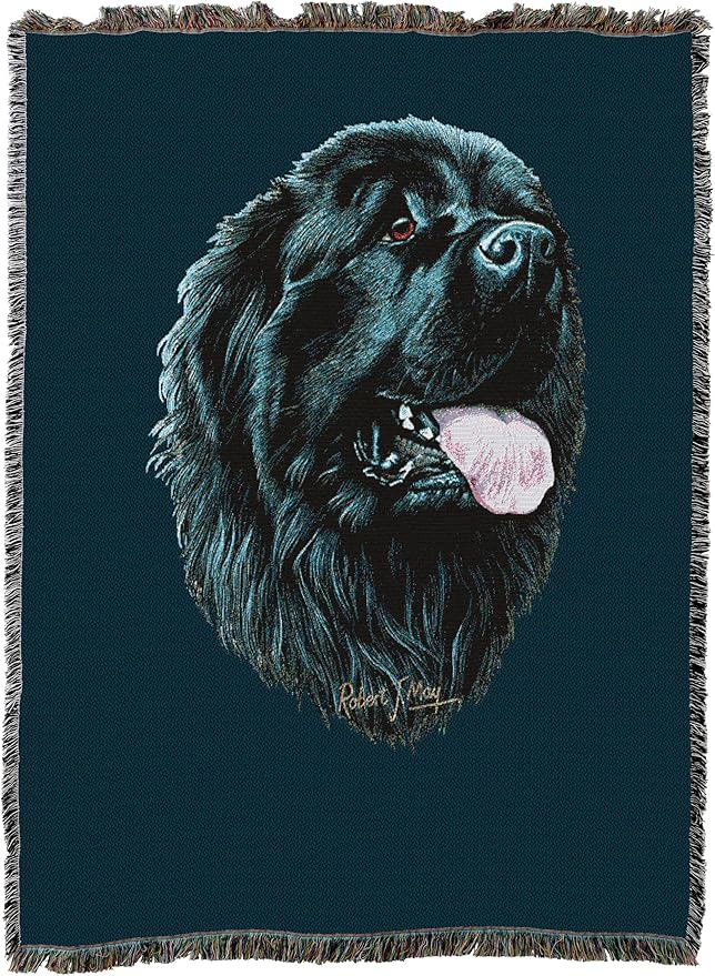 Pure Country Weavers Newfoundland Dog Woven Blanket Blue by Robert May - Gift Cotton Tapestry Throw - Made in The USA - 72" x 54"