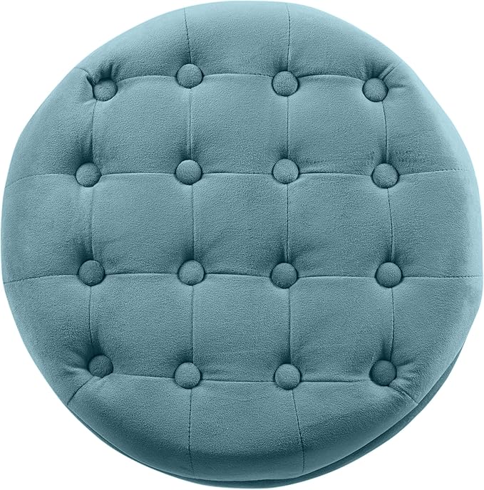 Homepop Home Decor | Upholstered Round Velvet Tufted Foot Rest Ottoman | Ottoman with Storage for Living Room & Bedroom | Decorative Home Furniture, Teal Small