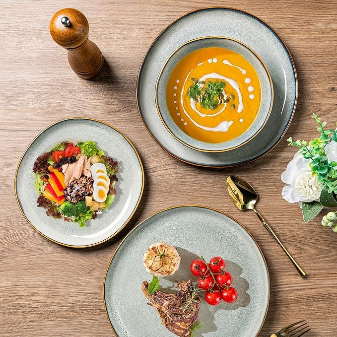 AmorArc Ceramic Dinnerware Sets,Handmade Reactive Glaze Stoneware Plates and Bowls Sets,Highly Scratch Resistant | Dishwasher & Microwave Safe Dishes Set,Service for 6 (18pc)