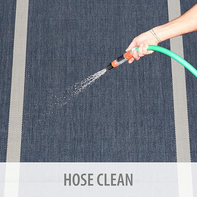 CAMILSON Outdoor Rug 10x14, Large Modern Outside Rugs for Patios Porches Waterproof Durable Washable Non-Shedding, Easy-to-Clean Indoor Outdoor Area Carpet (10 x 14, Bordered - Blue/White)