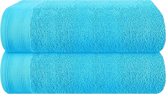 Cotton 2 Pack Oversized Bath Towel Set 28x55 inches, Large Bath Towels, Ultra Absorbant Compact Quickdry & Lightweight Towel, Ideal for Gym Travel Camp Pool - Turquoise Blue
