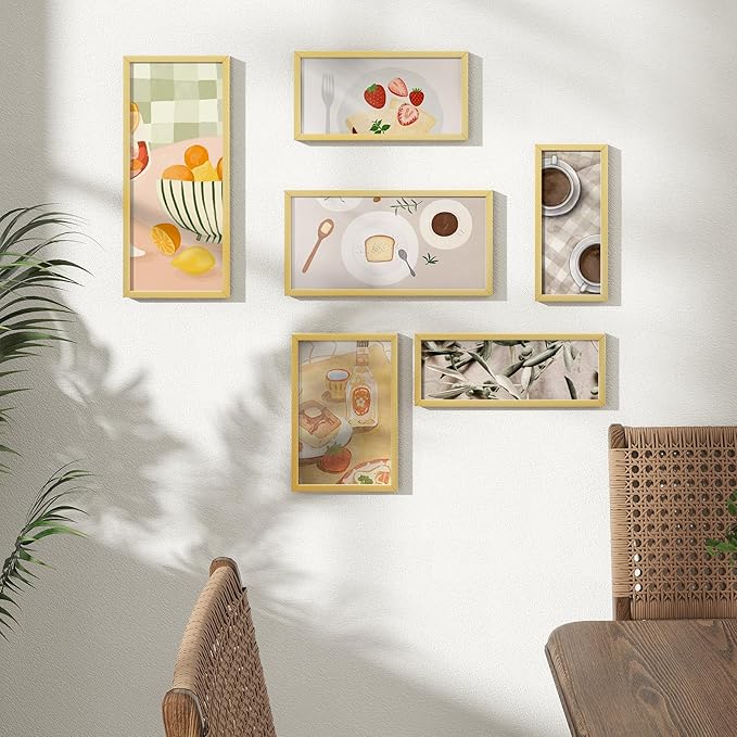 Metal Picture Frame - Gold Aluminum Picture Frames with Real Glass, Wall Mounting Horizontally or Vertically, Simple and Elegant Decor for Wall Gallery Poster Photo 11x6 Frames, Gold