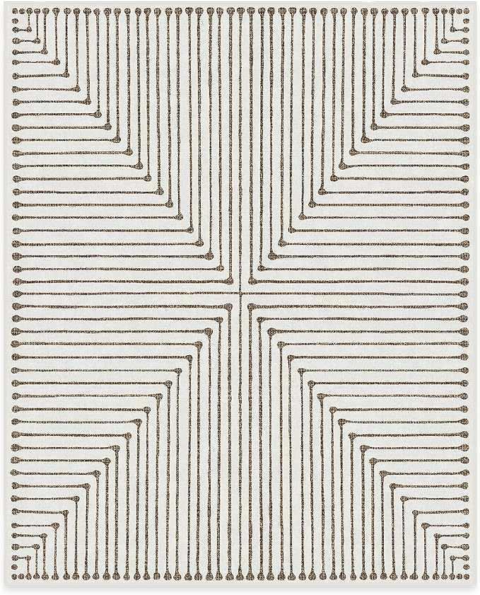 RUGGABLE x Jonathan Adler Machine Washable Modern Area Rug – Inkdrop Camel & Ivory 8x10, Stain-Resistant, Non-Slip – Large Rugs for Living Room, Bedroom, Hallway, Entryway & Office–with Standard Pad