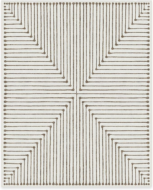 RUGGABLE x Jonathan Adler Machine Washable Modern Area Rug – Inkdrop Camel & Ivory 8x10, Stain-Resistant, Non-Slip – Large Rugs for Living Room, Bedroom, Hallway, Entryway & Office–with Standard Pad