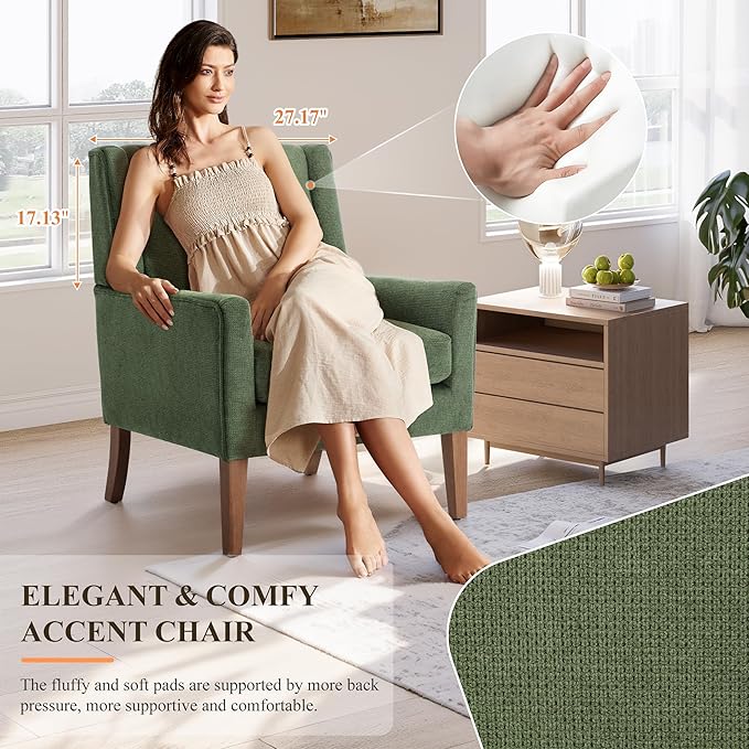 Accent Chairs for Living Room, Mid-Century Wooden Fabric Living Room Chairs, Arm Chair, Side Chairs for Living Room, Bedroom, Reading Nook