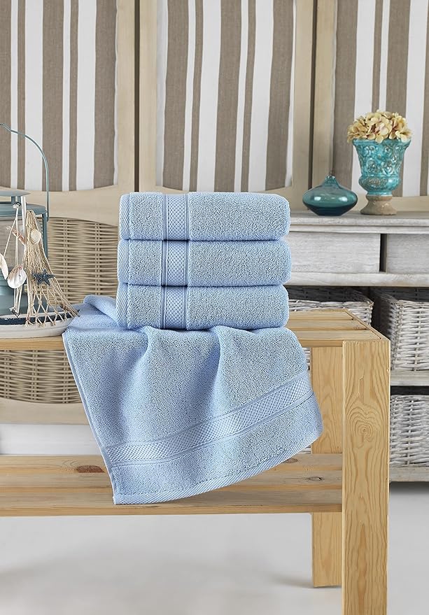 NOVA Luxury Linen - Hotel Quality Turkish Towel Set for Bathroom (4 Pcs Hand Towel Set, Sky Blue)
