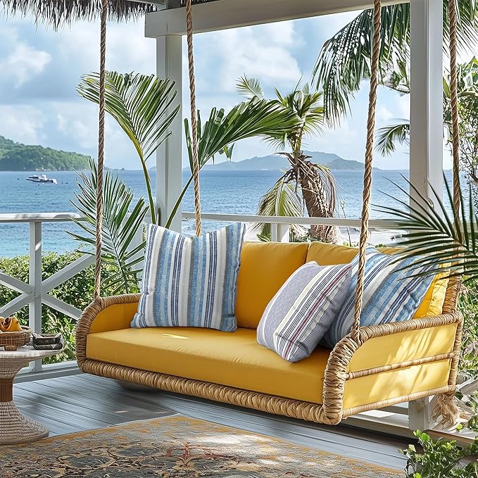 Outdoor Pillows for Patio Furniture 18x18 inch, Square Outdoor Throw Pillows with Inserts, Decorative Toss Pillows for Garden Couch Home Sofa Office Chair, Pack of 2, Stripe Denim Blue