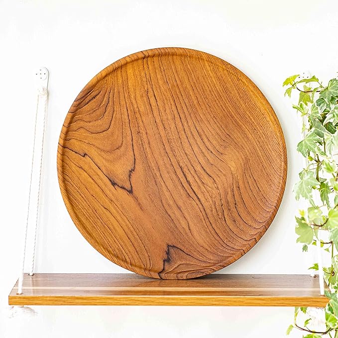 Rainforest Bowls Set of 4 12" Round Javanese Teak Wood Dinner Plates- Perfect for Everyday Use- Hot & Cold Friendly, Ultra-Durable, Premium Wooden Plates- Handcrafted by Indonesian Artisans