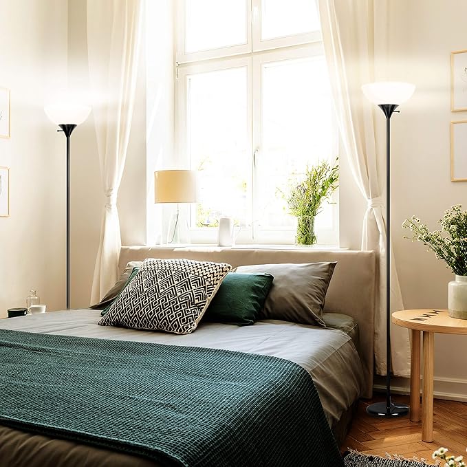 Brightech Sky Dome Dimmable LED Floor Lamp, Torchiere Floor Lamp for Living Rooms & Offices – Tall Standing Lamp for Reading & Hobbies – Jet Black