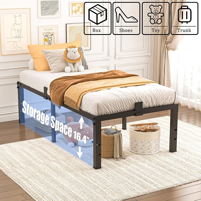 Twin Size Bed Frames 18 inch High 3500 lbs Heavy Duty Metal Platform, Mattress Foundation with Steel Slat Support/No Box Spring Needed/Noise Free/Non-Slip/Easy Assembly