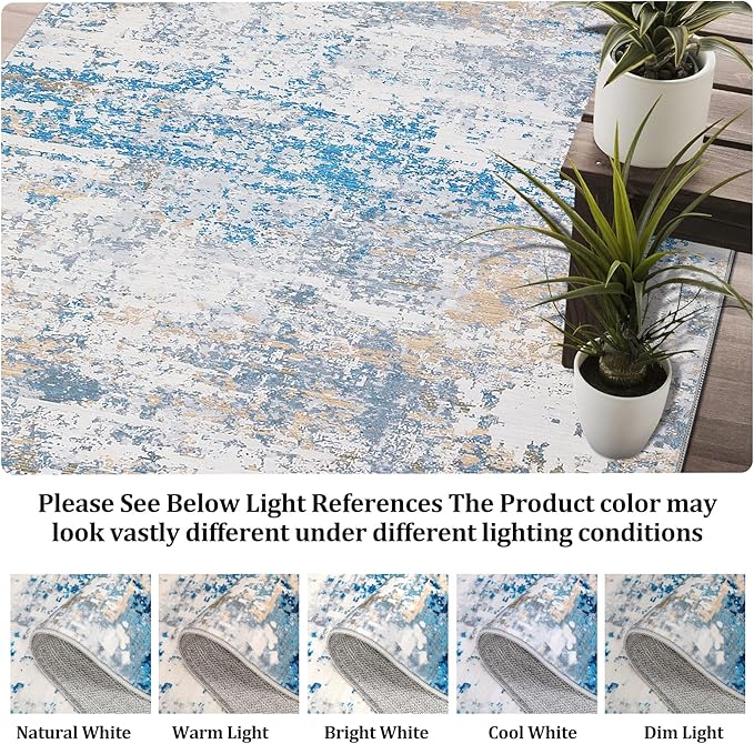 2x6 Modern Abstract Runner Rug Non Slip Soft Stain Resistant Low Pile Machine Washable Non Shed Rug for Hallway Kitchen Bathroom, Blue/Grey