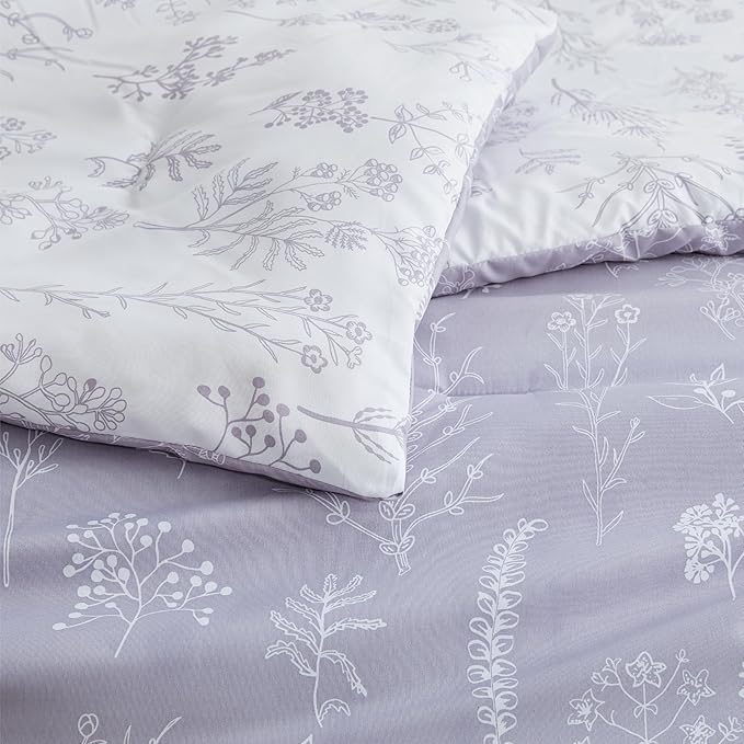 Bedsure Twin/Twin XL Comforter Set - Lavender Comforter, Cute Floral Bedding Comforter Sets, Gifts for Woman, 2 Pieces, 1 Soft Reversible Botanical Flowers Comforter and 1 Pillow Sham
