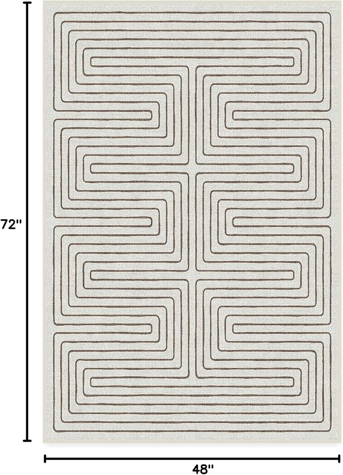 RUGGABLE x Jonathan Adler Machine Washable Modern Area Rug – Labyrinth Camel/Ivory 4x6, Stain-Resistant, Non-Slip – Medium Rugs for Living Room, Bedroom, Hallway, Entryway & Office–with Standard Pad