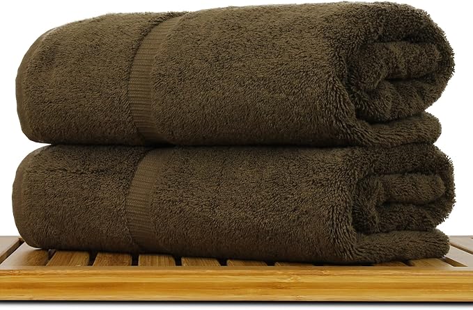 Luxury Hotel & Spa Collection Highly Absorbent, Quick Dry 100% Turkish Cotton 700 GSM, Eco Friendly Towel, for Bathroom Dobby Border Soft Bath Towel Set 27 X 54 (Cocoa, Bath Towels - Set of 2)