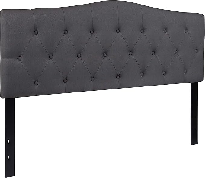EMMA + OLIVER Arched Button Tufted Queen Size Headboard in Dark Gray Fabric