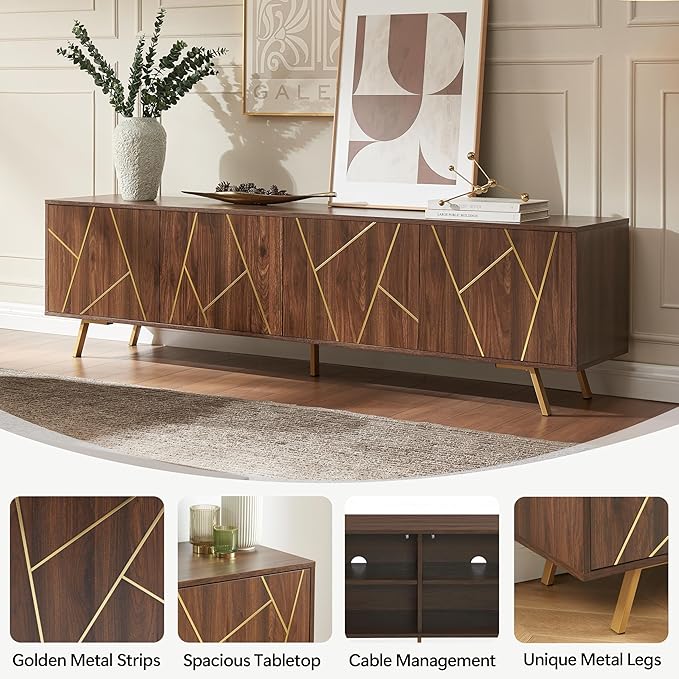 75" Modern TV Stand for TV, Wood Entertainment Center with Storage Cabinet, Media TV Console for Living Room and Bedroom, Dark Walnut