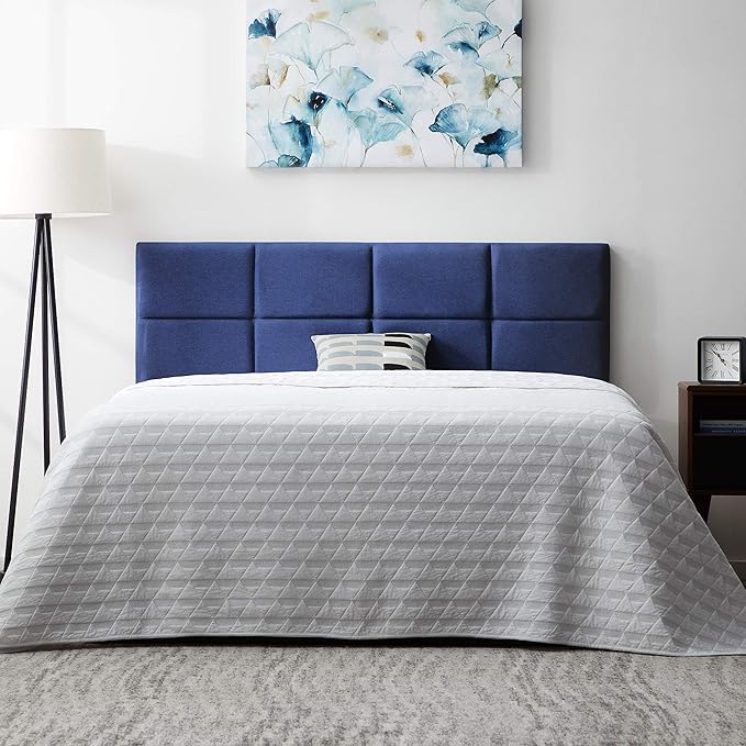 LUCID Mid-Rise Square Channeled Upholstered Cobalt Attach Frame-Wall Mount Cal King Headboard, King/Cal King
