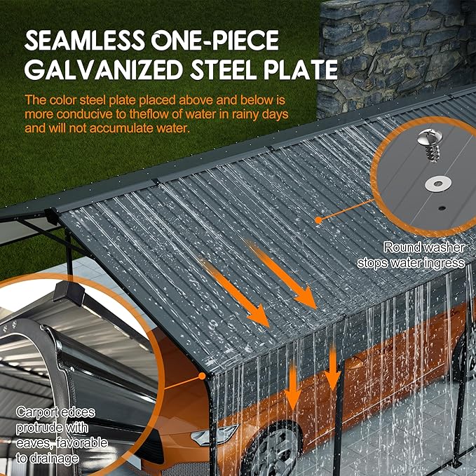 12X20 FT Metal Carport, Outdoor Car Shelter All Weather, Heavy Duty Outdoor Galvanized Car Shelter for Car Boat Truck and SUVs, Black