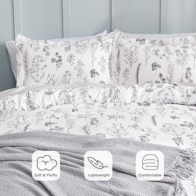 Bedsure King Comforter Set - Bright White Bed Set, 3 Pieces Cute Floral Bedding, 1 Soft Reversible Botanical Flowers Comforter and 2 Pillow Shams