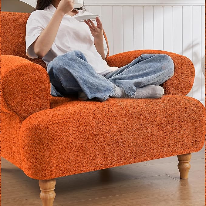 41.75" Oversized Modern Accent Chair w/Chenille Fabric,Wide& Round Arm, Single Sofa Chair for Bedroom,Living Room,Apartment,Study Room (1, Orange)