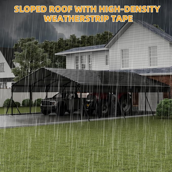 20' x 30' Heavy Duty Metal Carport With Galvanized Steel Roof, Metal Roof Carport With Enhanced Base, Tall MetalCarport Kits Garage for Tractors, Pickup, Boat, Car