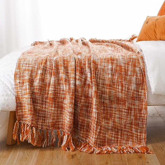 BATTILO HOME Orange Throw Blanket for Couch, Decorative Fall Blankets and Throws, Soft Colorful Throw Blankets for Bed, Halloween Throw Blanket for Home Decor, 50"x60"