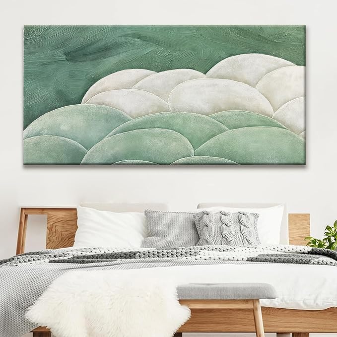 Tsomzxng Large Abstract Wall Art For Living Room Canvas Art Wall Decor Irregular Shapes Green Wall Art Painting Abstract Art Prints Bedroom Office Home Wall Decor 29×58 In