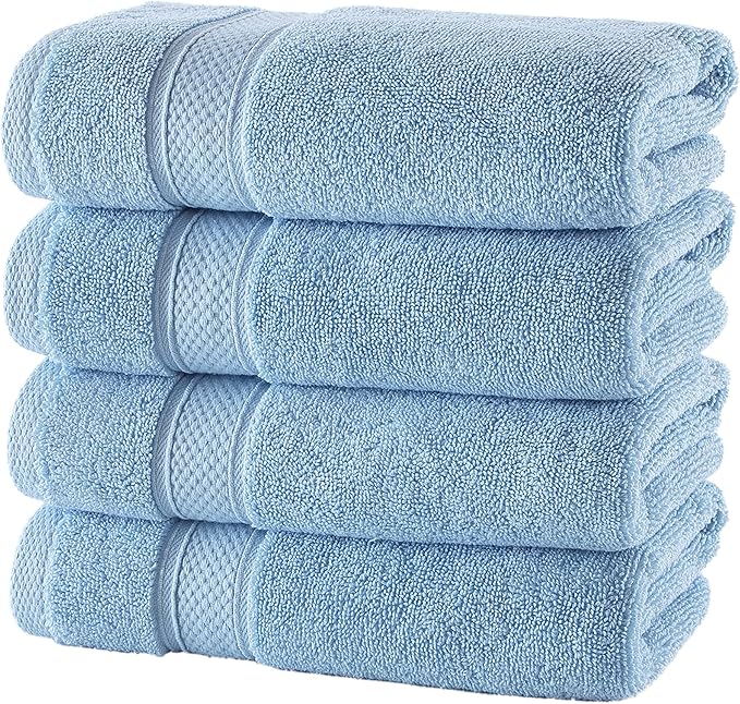 NOVA Luxury Linen - Hotel Quality Turkish Towel Set for Bathroom (4 Pcs Hand Towel Set, Sky Blue)
