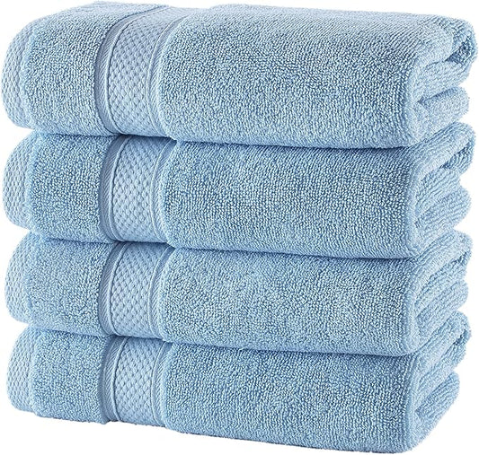 NOVA Luxury Linen - Hotel Quality Turkish Towel Set for Bathroom (4 Pcs Hand Towel Set, Sky Blue)
