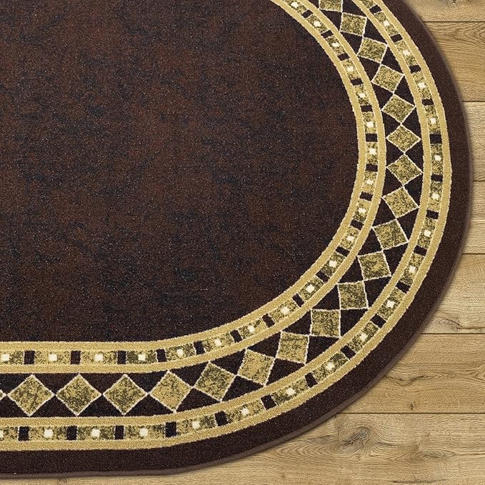 Antep Rugs Alfombras Modern Bordered 2x5 Non-Skid (Non-Slip) Low Profile Pile Rubber Backing Kitchen Area Rugs (Brown Beige, 2' x 5' Oval)