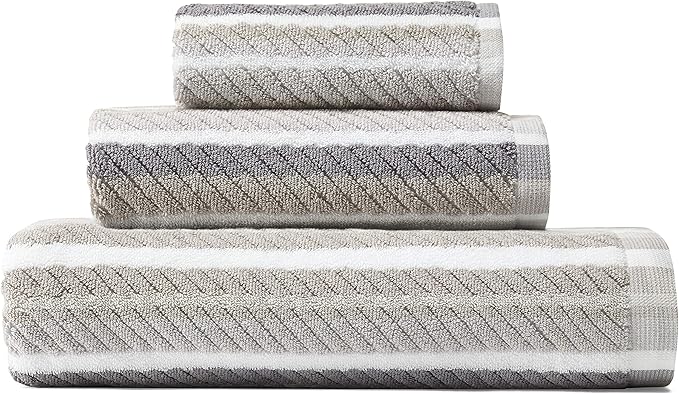 Tommy Bahama - Bath Towels Set, Highly Absorbent Cotton Bathroom Decor, Fade Resistant (Ocean Bay Grey, 3 Piece)