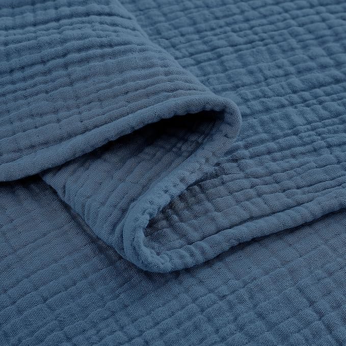 100% Cotton Muslin Twin XL Blanket (66" x 90") – A Luxuriously Soft, 4-Layer Lightweight and Breathable Gauze Blanket, Perfect for Year-Round use on beds, couches (Pacific Blue, Twin XL)