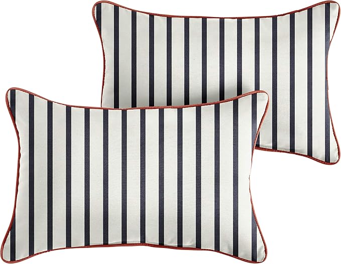 Sorra Home x Sunbrella - Indoor/Outdoor Lumbar Pillow Set, Blue/White