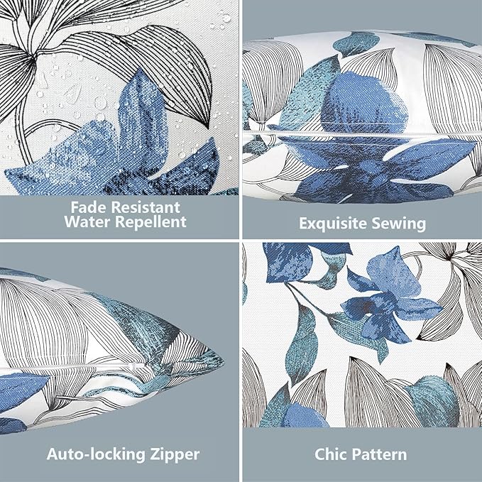 LVTXIII Outdoor Throw Pillow Covers 20 x 20 Inch, Covers ONLY Modern Cute Pattern Decorative Square Toss Pillow Case Pack of 2 for Home Patio Garden Sofa Bed Furniture, Clemens Noir Blue