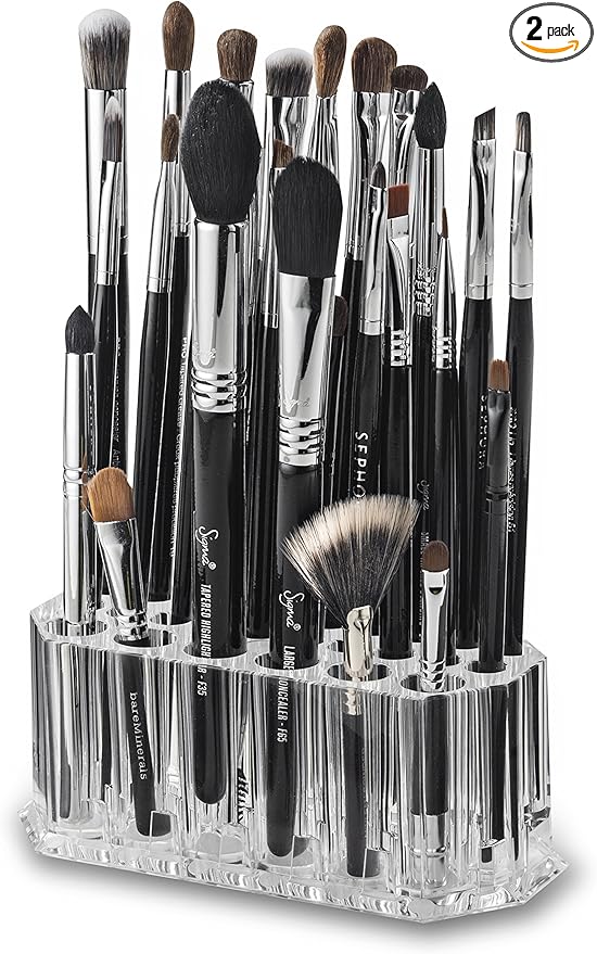 BY ALEGORY Acrylic Makeup Brush Organizer Slim Handle Storage Holder 26 Space Organization Cosmetic Storage Display Case Refillable Container (2)