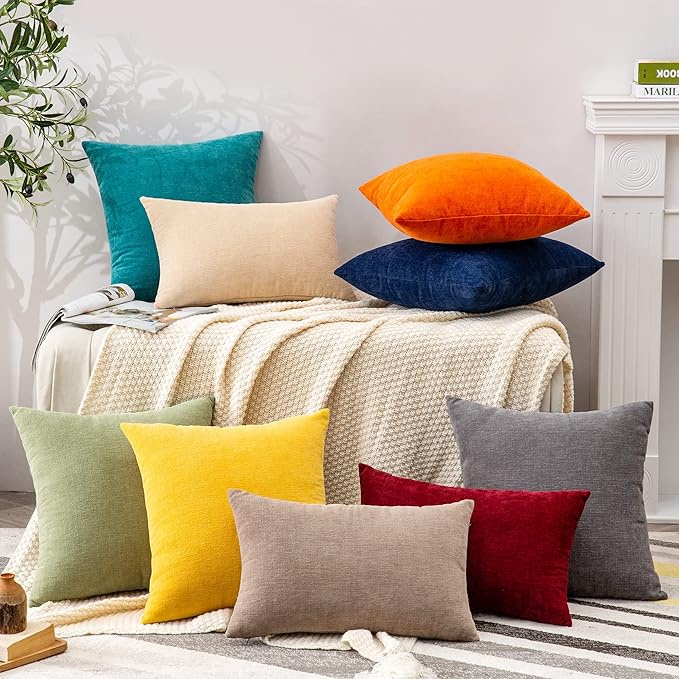 GAWAMAY Decorative Square Throw Pillow Covers 22"x22" Inch Set of 2, Super Soft Chenille Pillows Farmhouse Fall Pillowcase for Living Room Bedroom Sofa Couch Cushion Cover Teal 55x55cm (No Insert)