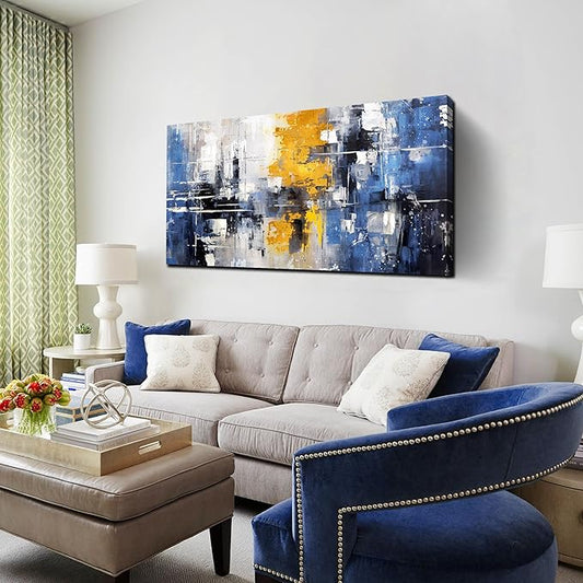 ZHAOSHOP Blue Wall Art for Living Room - Abstract Wall Decor for Office - Modern Minimalist Wall Art for Bedroom Size 24" x 48"