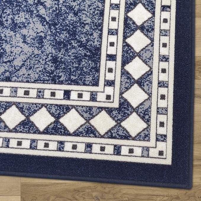 Antep Rugs Alfombras Modern Bordered 4x6 Non-Skid (Non-Slip) Low Profile Pile Rubber Backing Indoor Area Rugs (Navy Blue, 4' x 5'8")