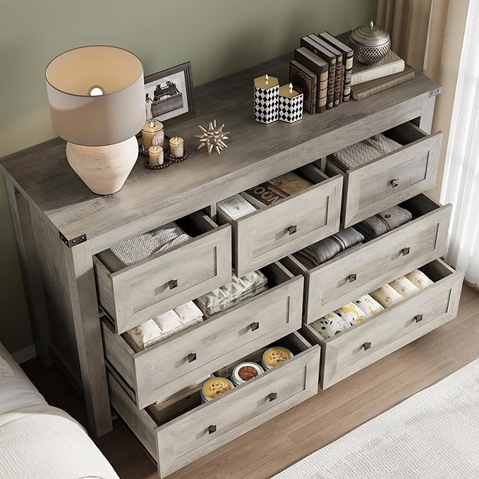 7-Drawer Dresser, Modern Wooden Storage Chest of Drawers, Dresser TV Stand, Wood Drawer Organizer with Metal Handles for Bedroom, Living Room, Hallway