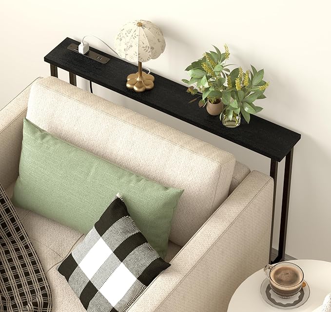 39" Sofa Table Narrow Long with Power Outlets & 2 USB Ports, Metal Frame Behind Couch Table Behind Sofa Perfect for Hallway, Living Room, Entrance - Easy Assembly, 4.9' Extension Cord Included